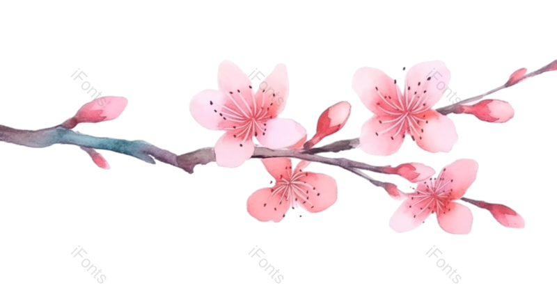插画图片,粉红色的花元素,水彩画PNG,手绘元素免抠素材